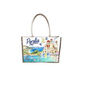 Linen tourist bag with button - Paralia - 36*25*16cm - 871891