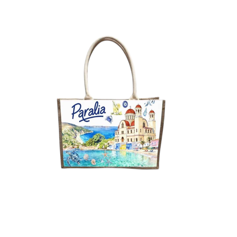 Linen tourist bag with button - Paralia - 36*25*16cm - 871891