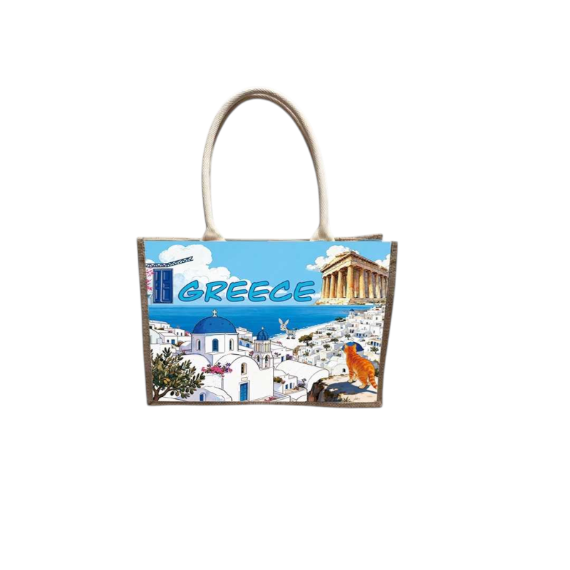 Linen tourist bag with button - Greece - 36*25*16cm - 871896