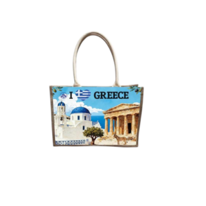 Linen tourist bag with button - Greece - 36*25*16cm - 871897