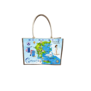 Linen tourist bag with button - Greece - 36*25*16cm - 871899