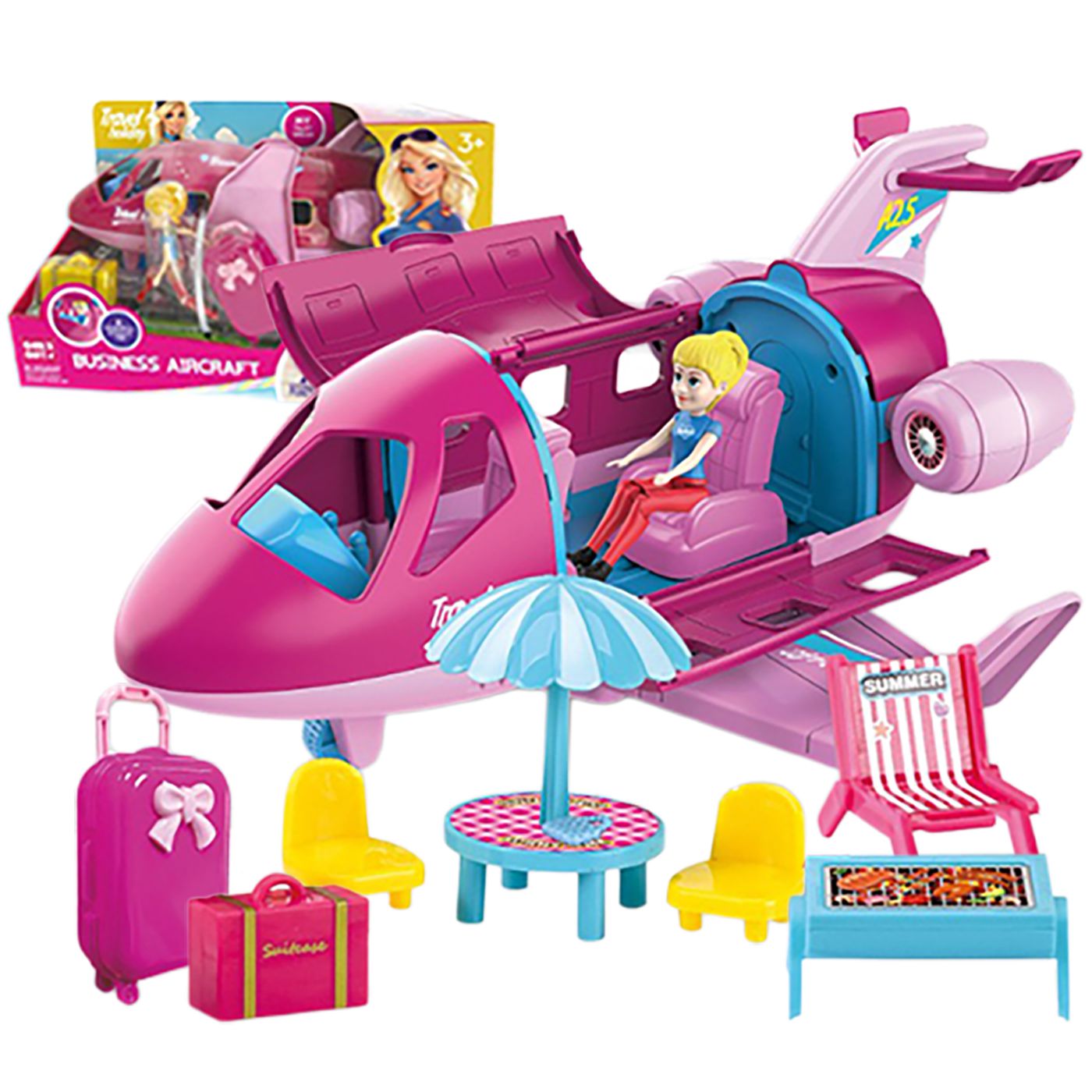 Αεροπλάνο με Κούκλα και Αξεσουάρ Ταξιδιού σετ 29x17x15cm ToyMarkt 971380 - Image 2