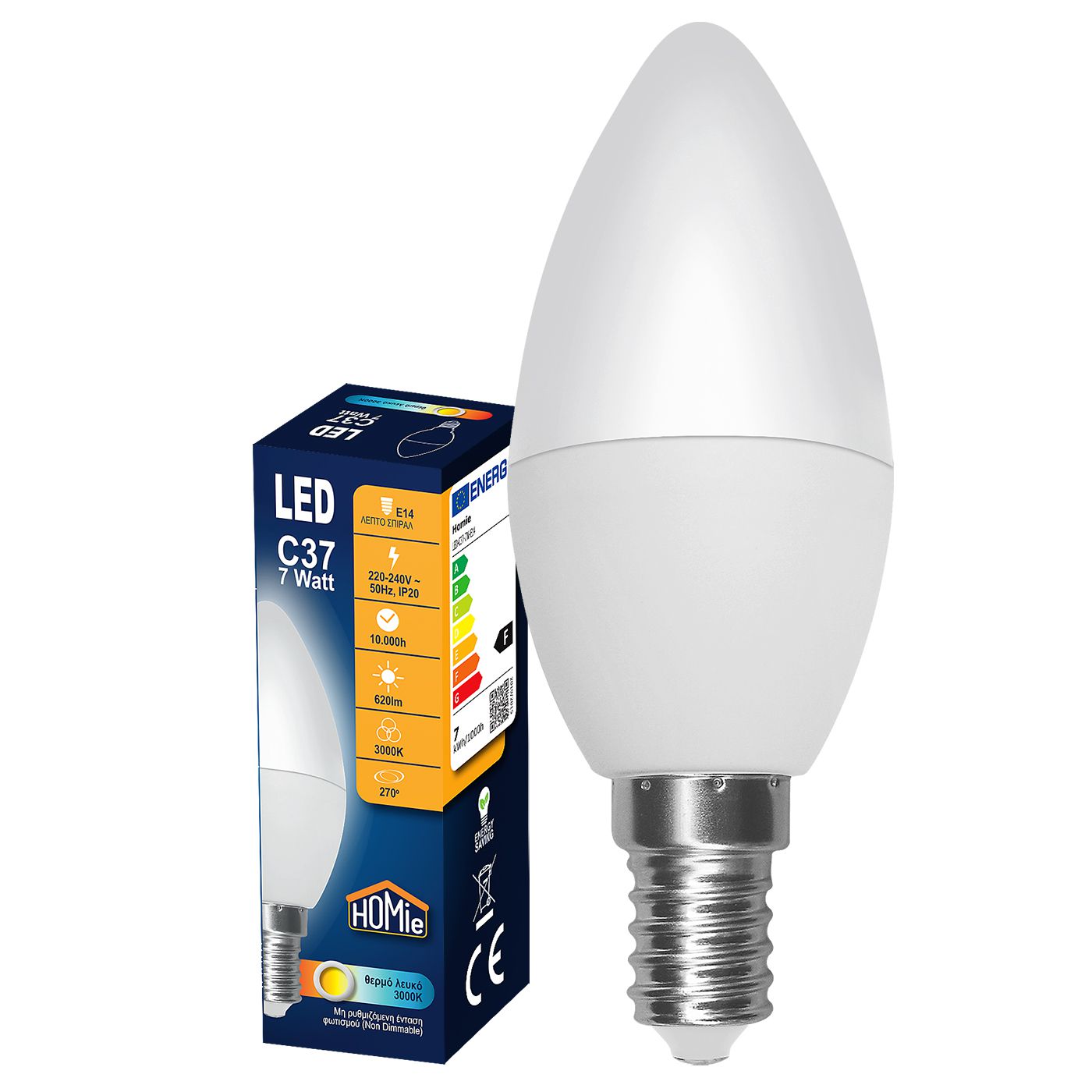 Λάμπα LED C37 Ε14 Θερμό Λευκό 7W Homie 108534